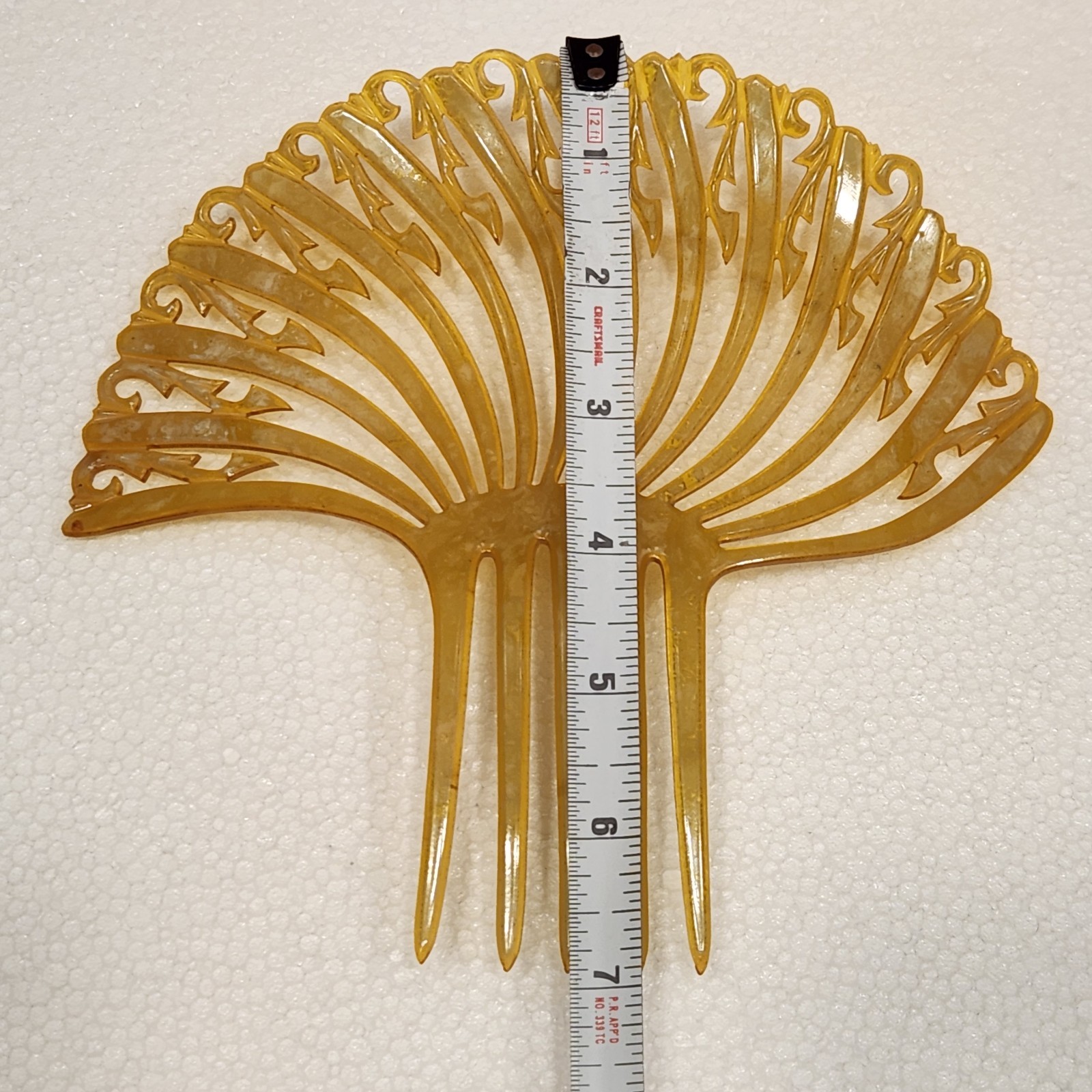 Vintage Art Deco Style Faux Tortoise Shell Amber Mantilla Hair Comb Pick Lucite?