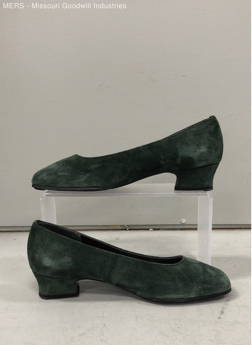 Tacco Forest Green Suede Leather Low Block Heel Pumps Women’s Size 8.5 N