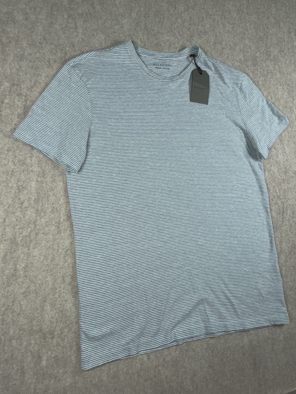All Saints Sky Blue Chalk White Short Sleeve Crew T-Shirt Medium Designer MD004J