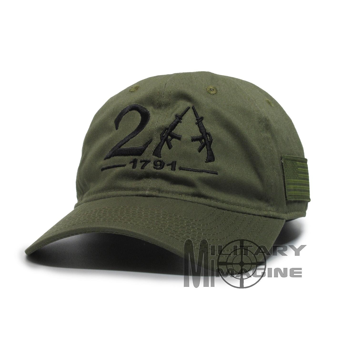 2nd Amendment 1791 Rifle OD Green/Black 2A Weapon AR-15 Gun Cap Hat US Flag Side