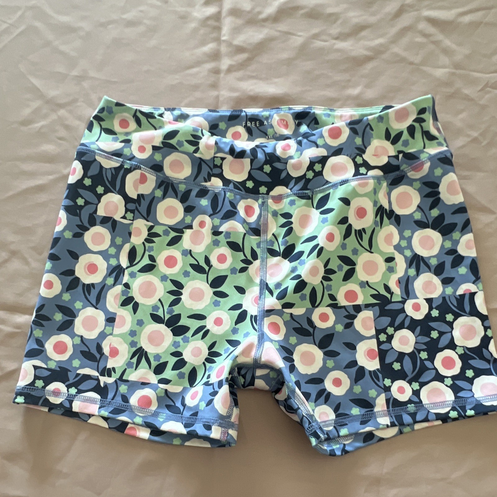 Free Assembly Women’s Floral Biker Shorts Blue/Green/Pink Stretch