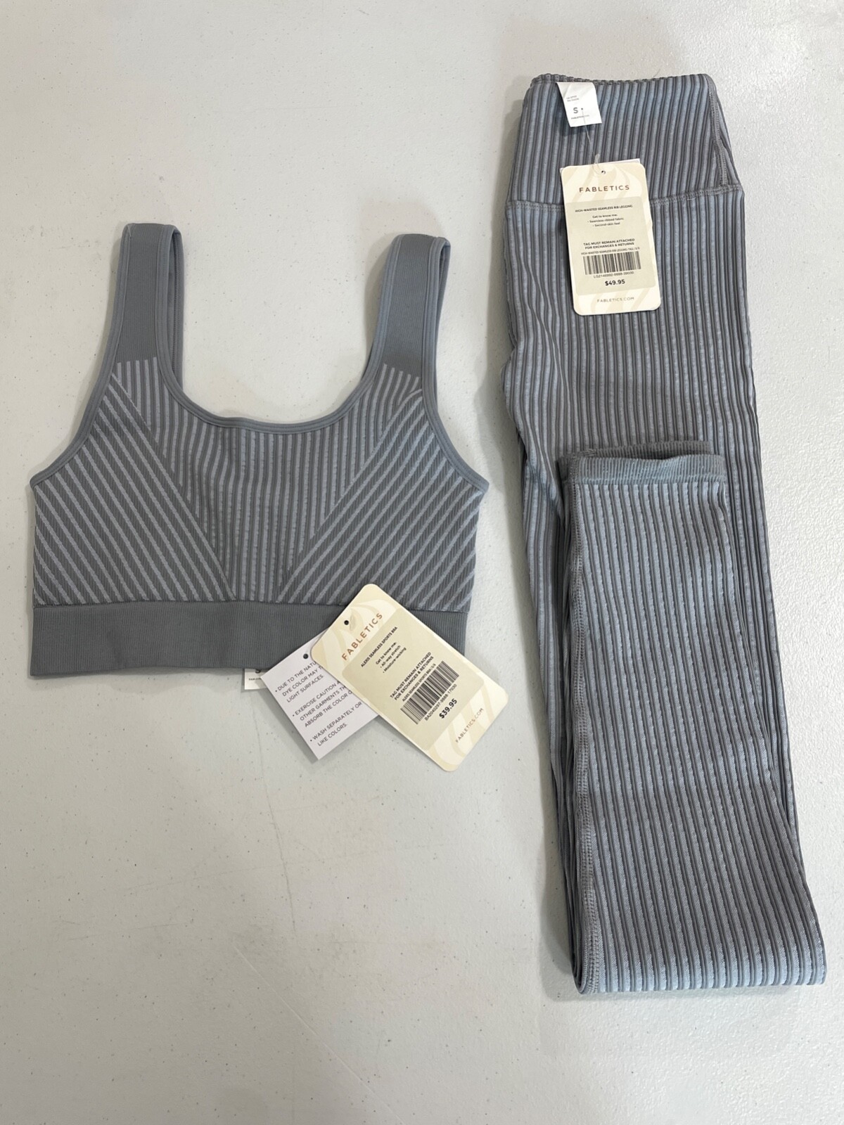 Fabletics Womens Workout Set Alexis Gray Seamless Sports Bra + Leggings Small