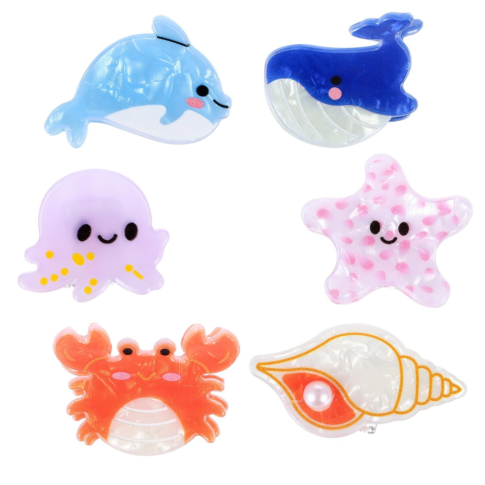 6Pcs Sea Animals Mini Claw 1 Count (Pack of 6), pink, blue, purple, orange