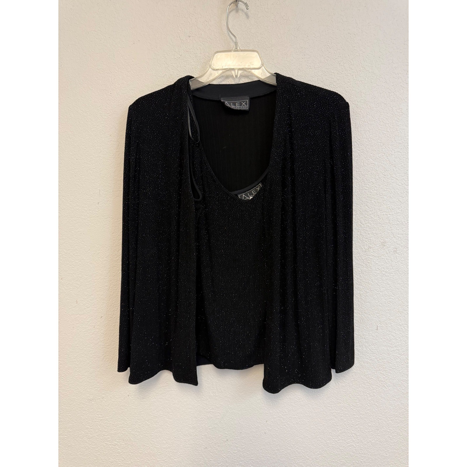 Alex Evenings Women’s Size 16 Black Sparkle 2-Piece Tank & Open Front Cardigan