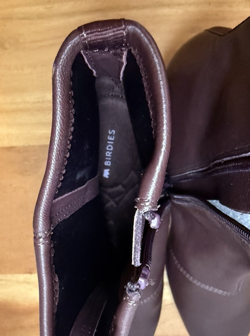 Birdies Starling Bootie Burgundy Stretch Leather Ankle Boots Square Toe Zip 8