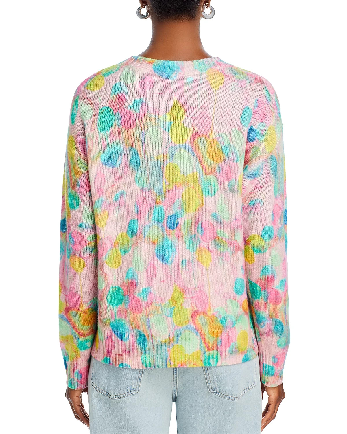 Aqua L8704 Womens Multi Cashmere Printed Crewneck Sweater Size M