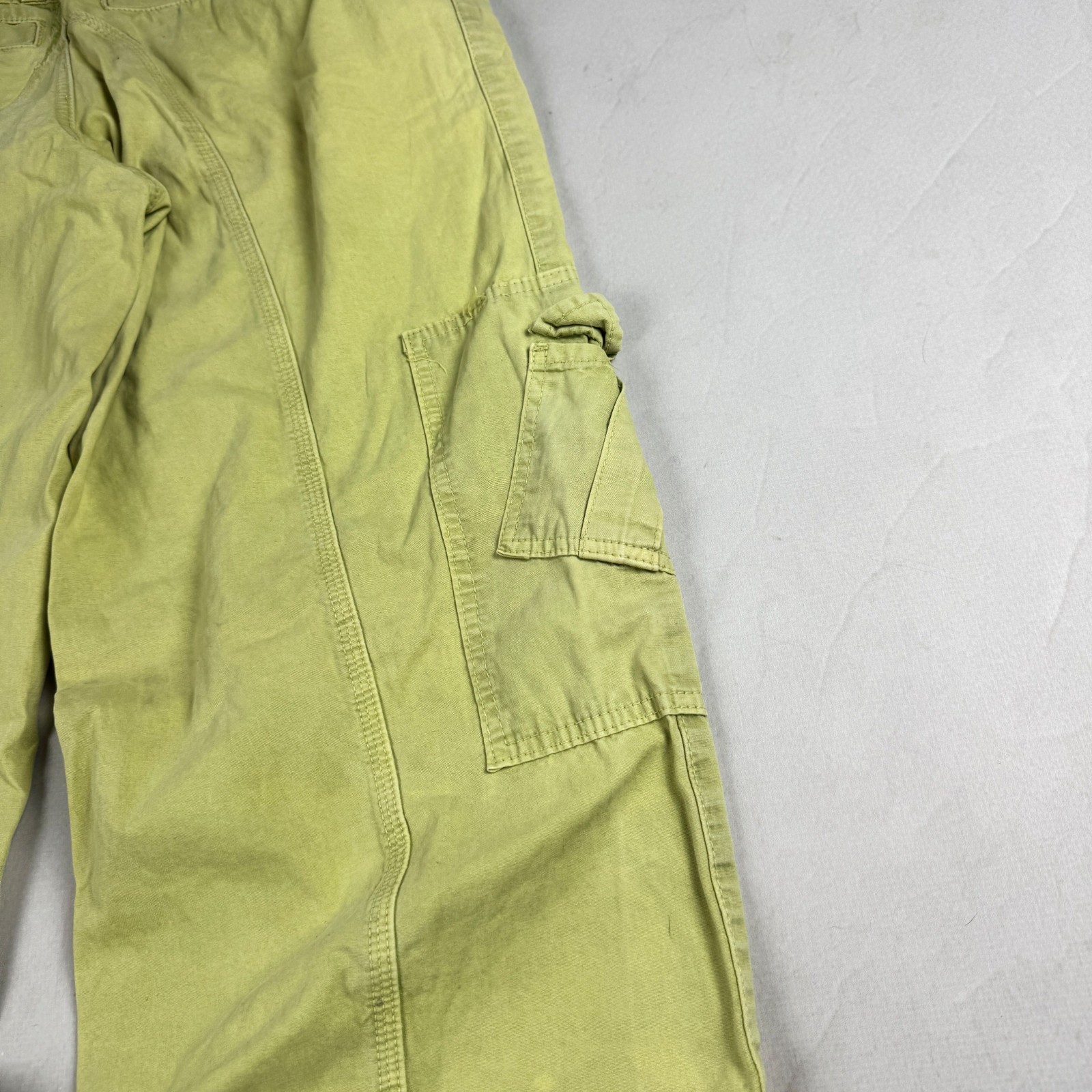 Womens Y2K Lime Green Cargo Pants Wide Leg Utility Multi Pocket Streetwear Baggy