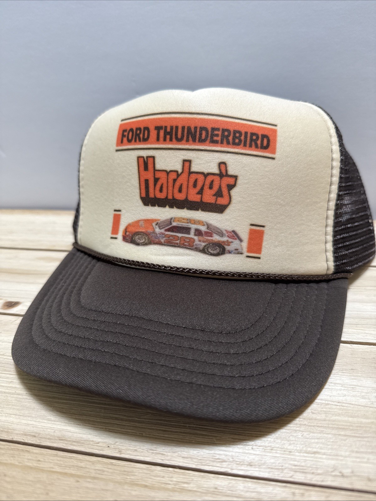 Hardee’s Ford Hat Vintage Trucker Hat snapback Tan Brown NASCAR Racing Hat