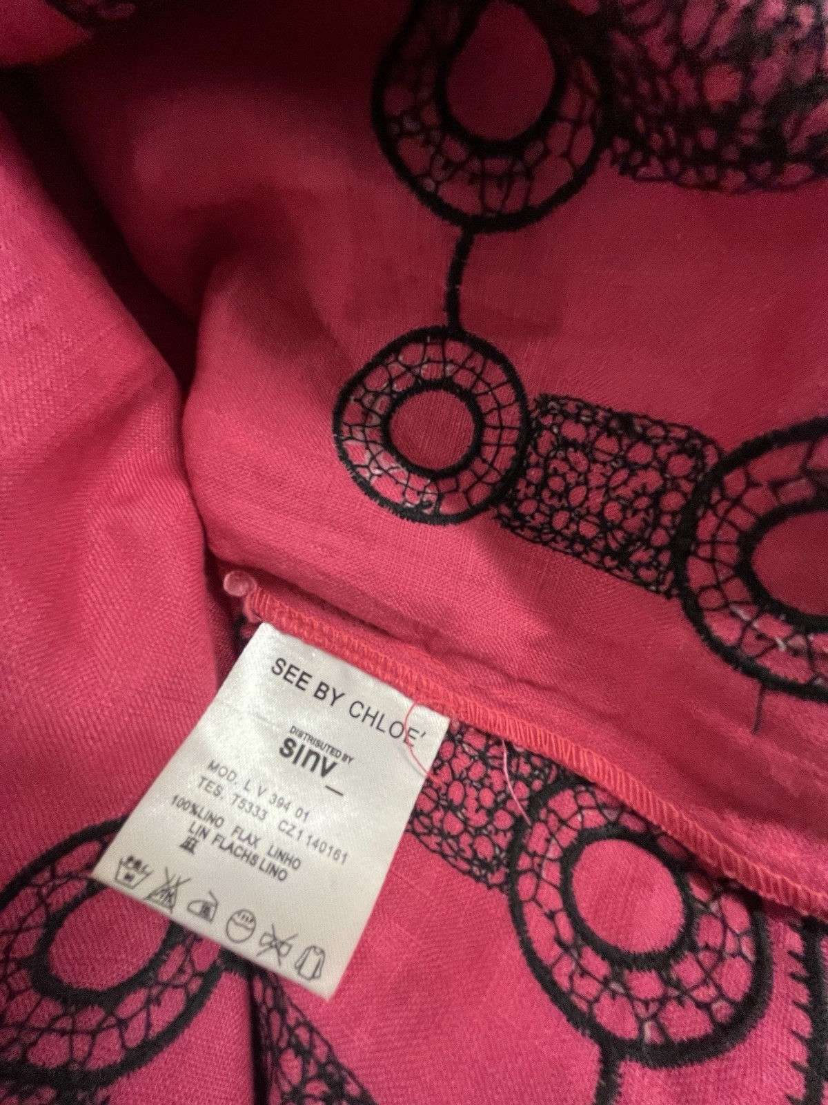 See By Chloe Pink Linen Embroidered Dress US 6
