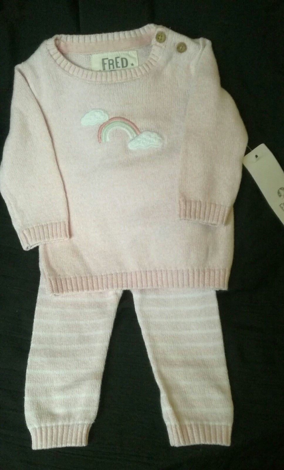 FRED & FLO PINK 2 PIECE COTTON KNITTED SET OUTFIT JUMPER LEGGINGS UPTO 1 MONTH
