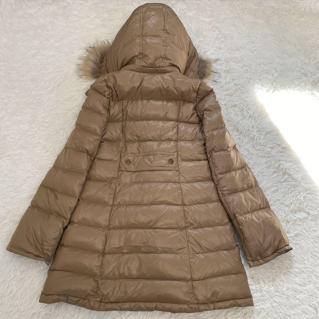 Burberry Blue Label down coat with raccoon Nova check pattern size 38
