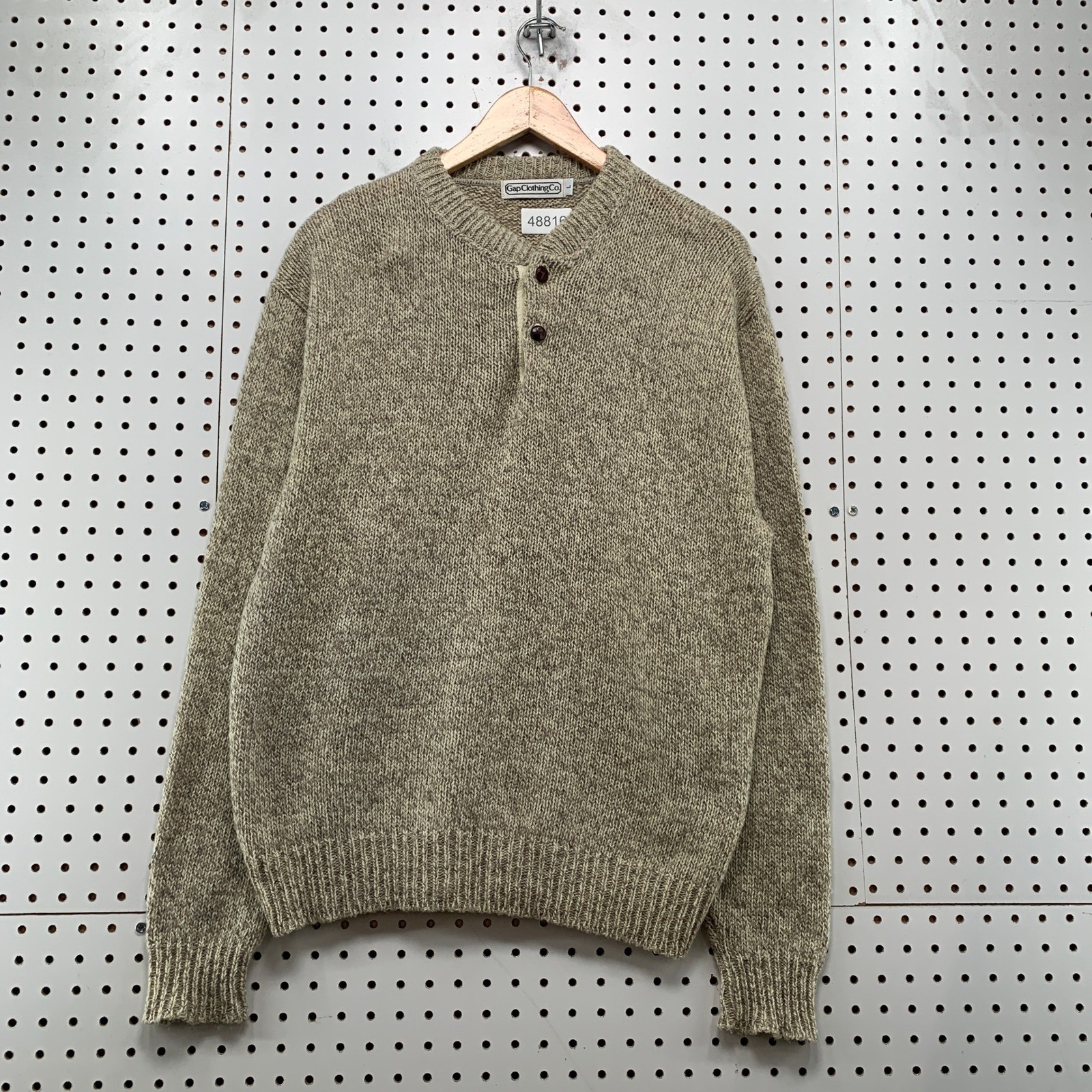 Vintage Gap Henley Sweater Mens Large Tan 90s Knit Pullover 48816