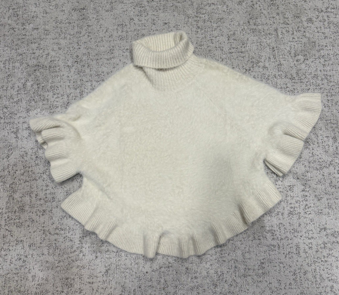 Akemi + Kin Falling Snow Fuzzy Ruffled Poncho Sweater One Size Anthropologie
