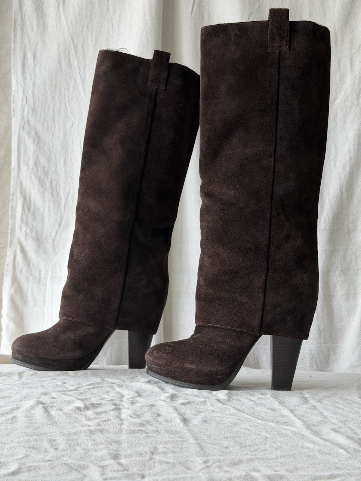 Ash Women’s Brown Suede Knee High Pull-On Riding Boots Round Toe Block 8