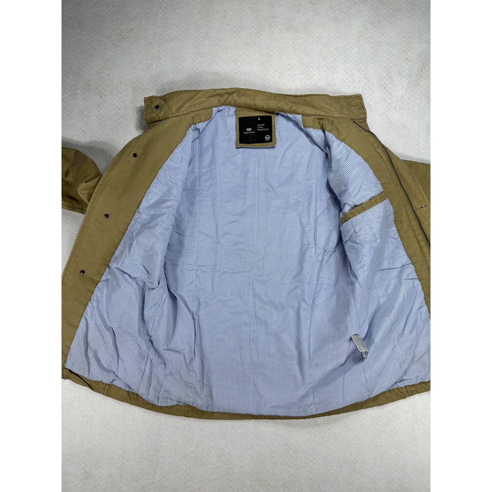 Gueqi Toko Jeans Mens Tan Khaki Cotton Military Field Jacket Utility Coat Size L