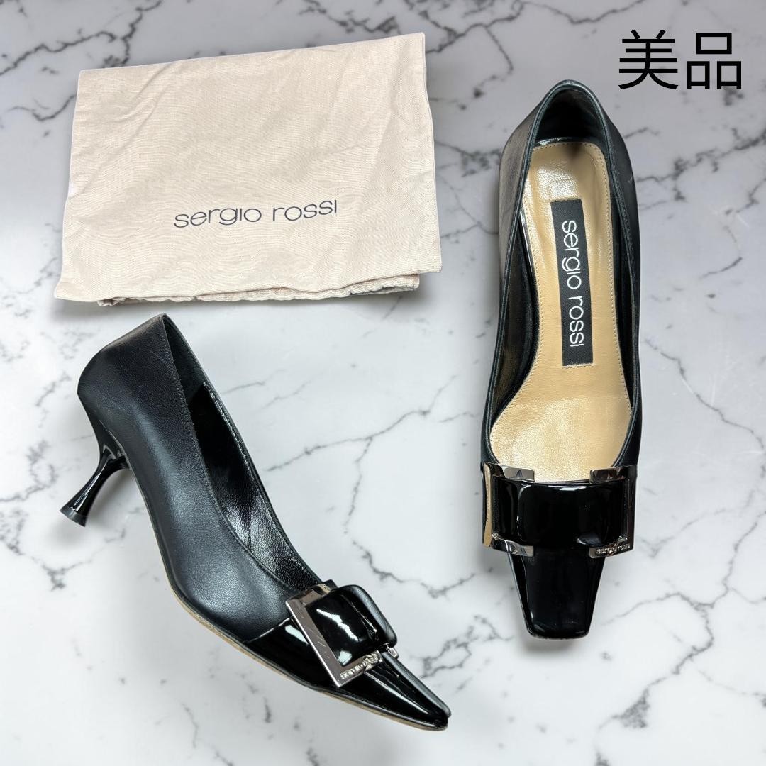 Sergio Rossi sr Twenty Logo Buckle Patent Goatskin Pumps Black Women’s EU35/US5