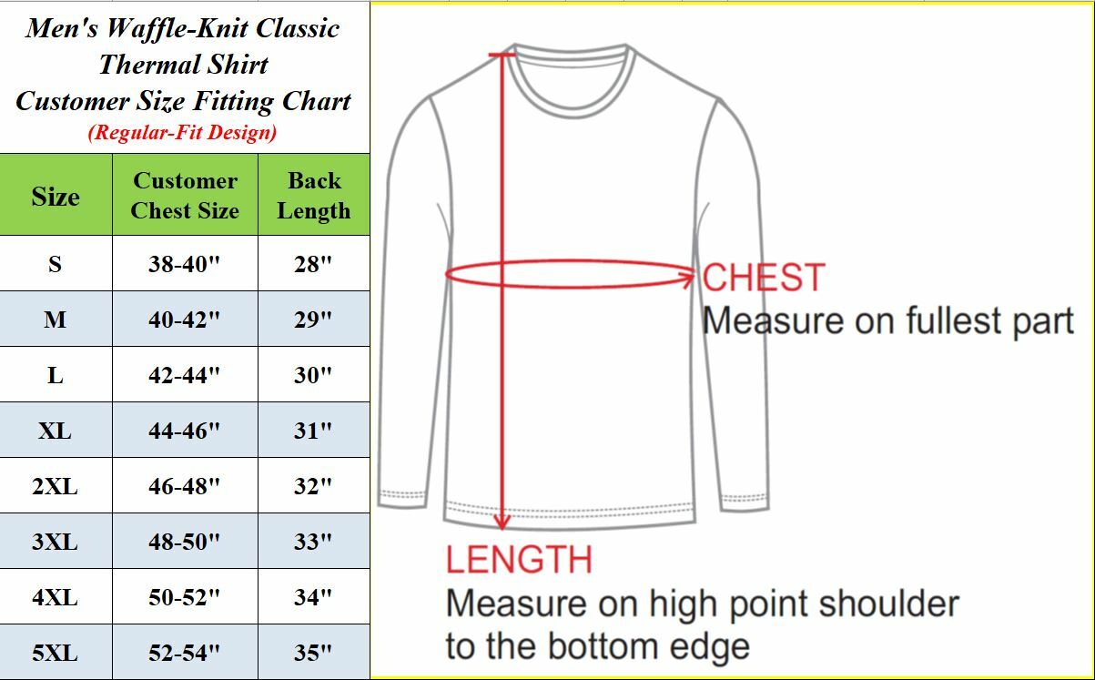 Men’s Crew Neck Waffle-Knit Long Sleeve Thermal Shirts (S-5XL) NWT Free Shipping