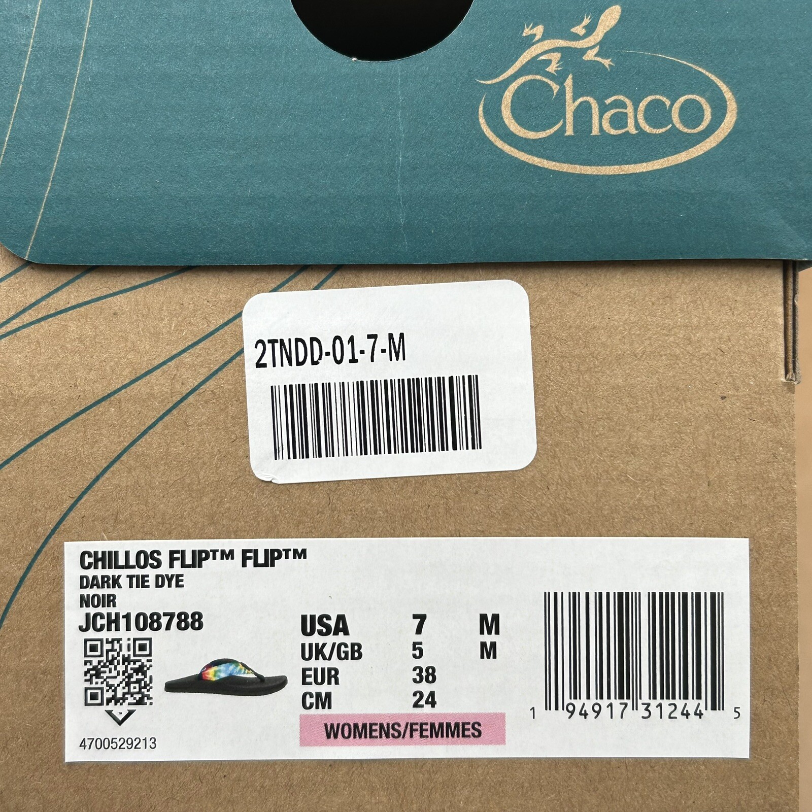 Chaco Womens Chillos Flip Flop Size 7 Black/Tie Dye Lightweight Cushioned Insole