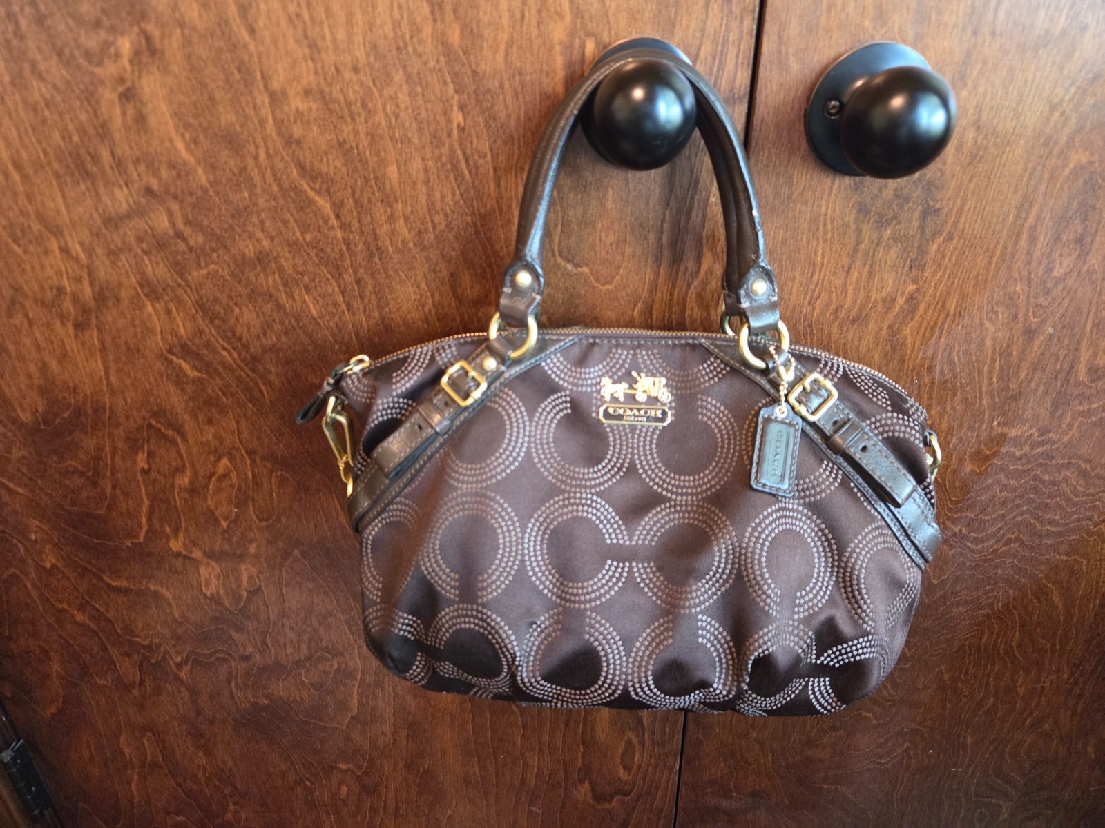 Coach 15935 Madison Sophia OP Art Dot Brown Satchel Shoulder Bag Excellent Condi