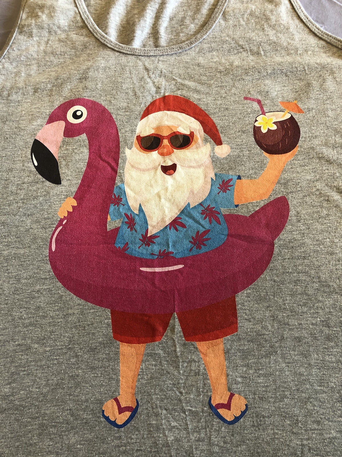 Christmas In July Tank Top Funny Santa , Pink Flamingo Dads Sleeveless Top ￼
