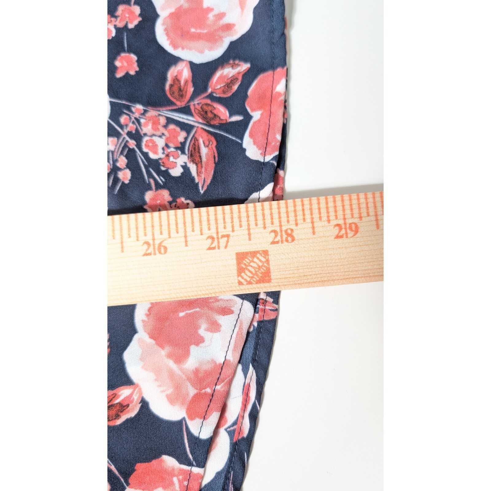 Adrianna Papell XL Blouse Floral Print Long Sleeve Split Neck Top Navy Blue Pink
