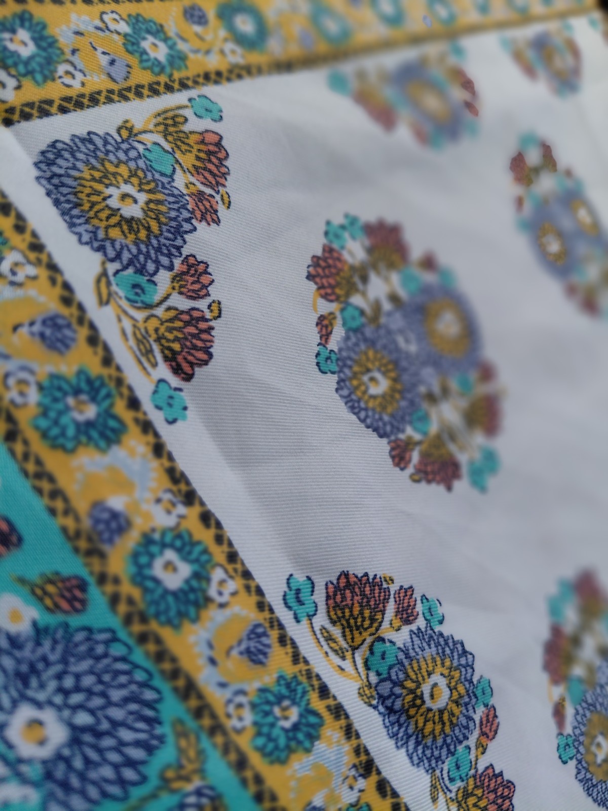 Vintage Blue Floral Medallion Square Scarf Boho Festival Head Wrap Neckerchief