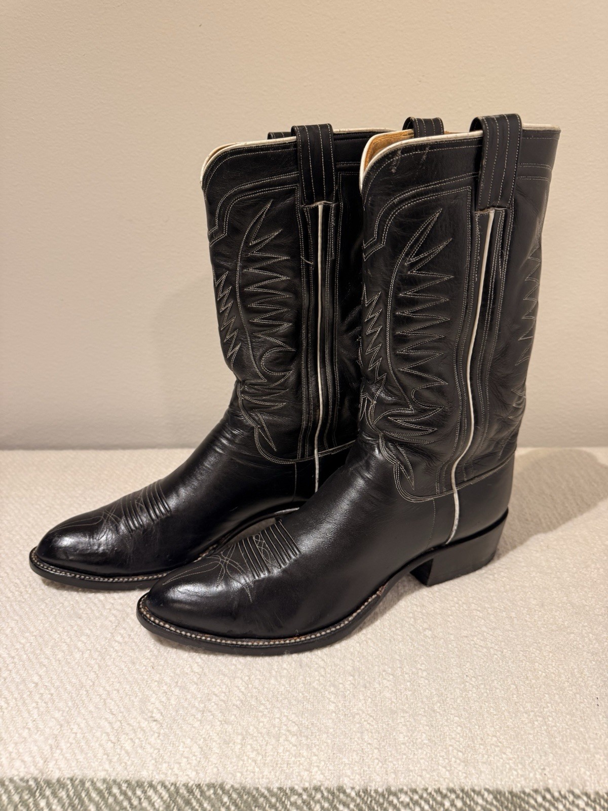 Vintage M.L. Leddy Custom Handmade Black Leather Cowboy Boots Men’s Size 11 Made
