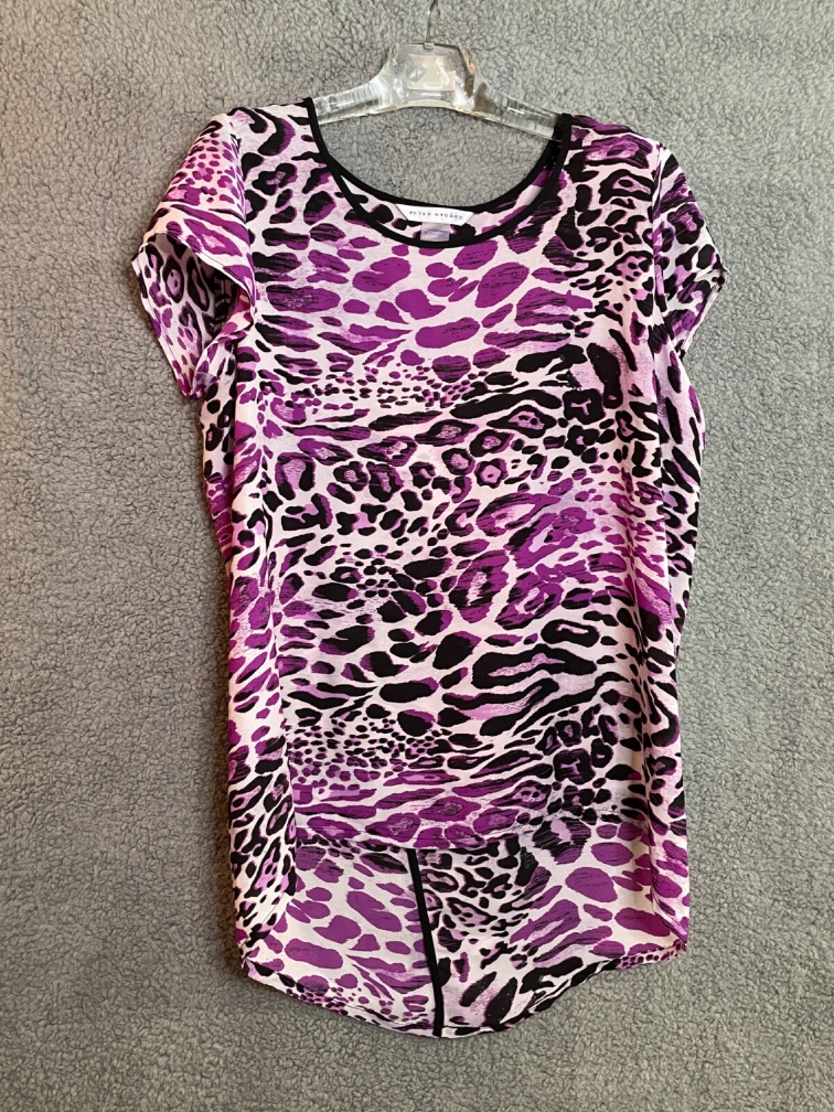 Peter Nygard M Top Tunic Coverup White Purple Cheetah Casual Travel Beach Resort