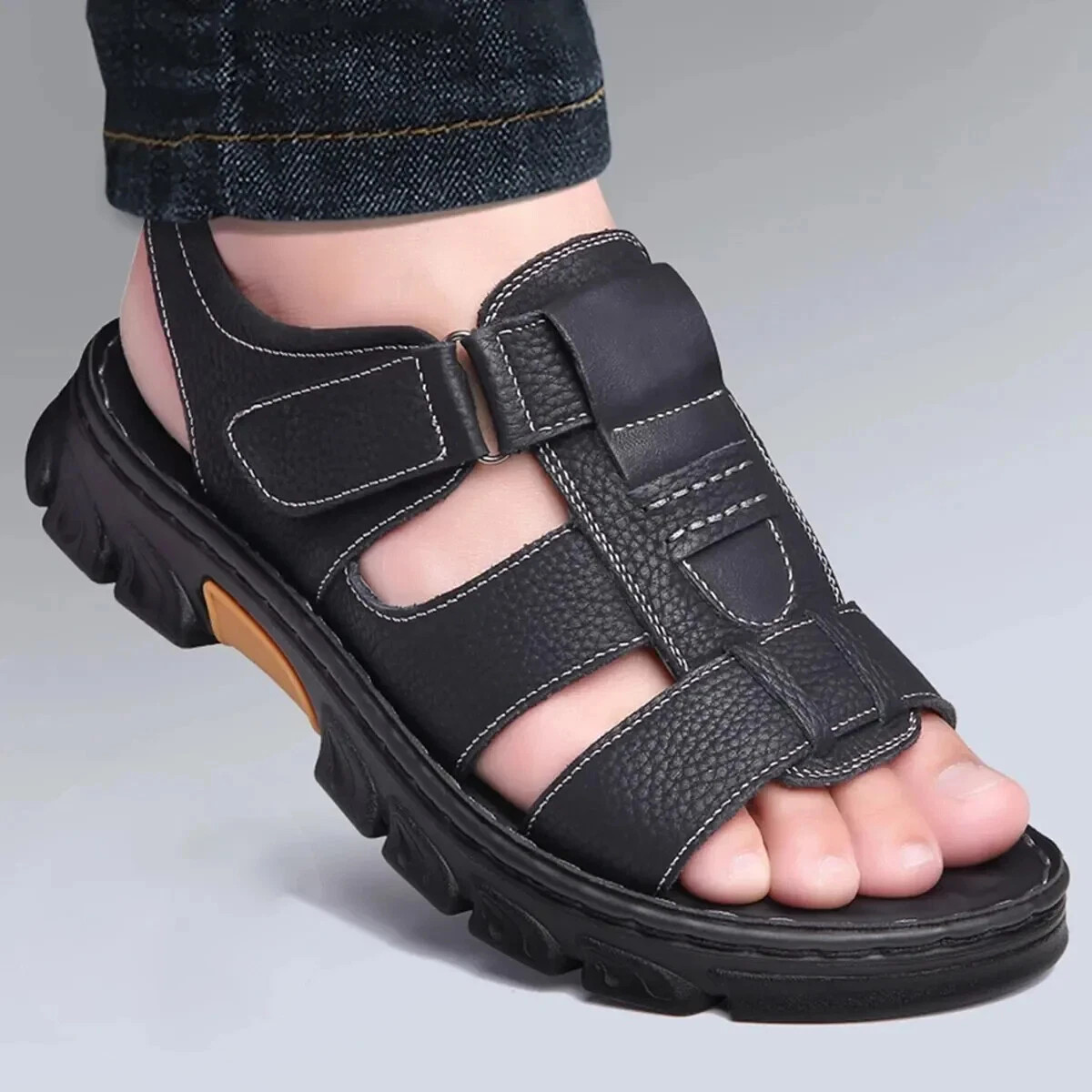 Men’s Sandals Adjustable Solid Color Shoes Summer Casual Comfort with Durable