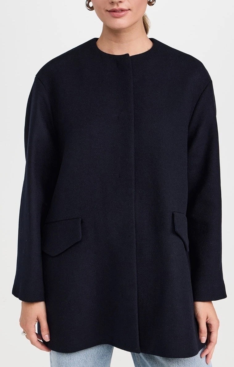 $895 Theory L Large Crew Cape Back Coat Navy Wool Cashmere Winsome 2 Overcoat