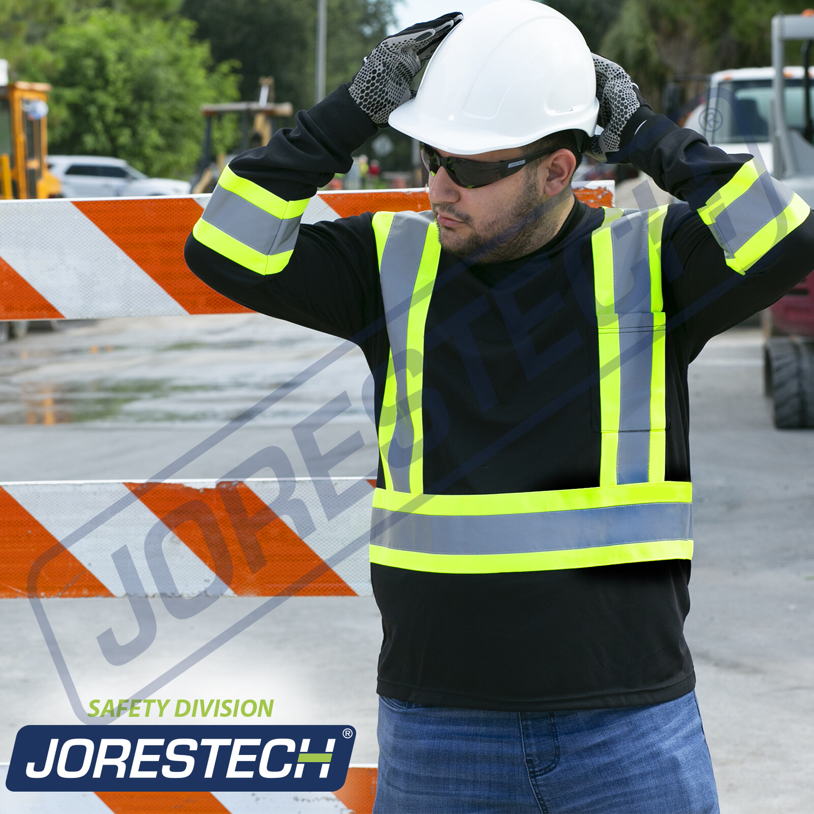 Black Hi Vis Shirt ANSI Class 1 Reflective Safety Long Sleeve HIGH VISIBILITY