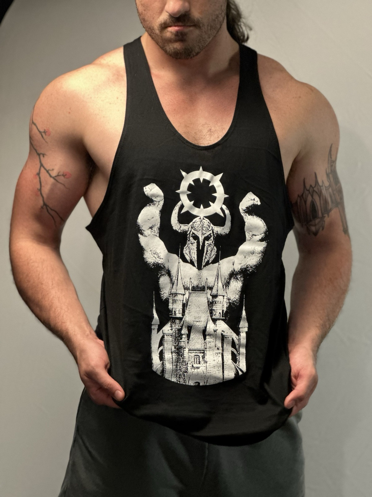 Men’s Workout Tank Tops Gym Size Large Shirts Bodybuilding Y-Back Stringer Black