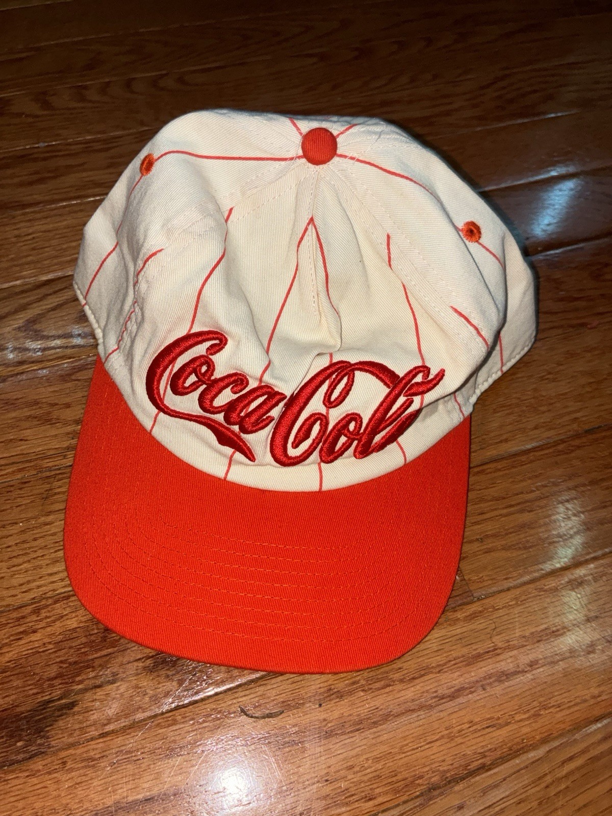 Vintage Coca-Cola Pinstripe Baseball Snapback Hat Big Script promo cap