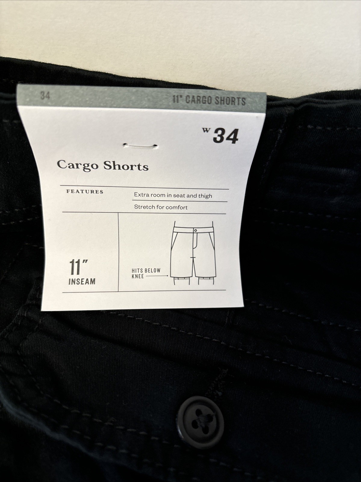 Mens Cargo Shorts 6 pockets 11” Inseam 34” Waist BLACK Goodfellow & Co BRAND NEW