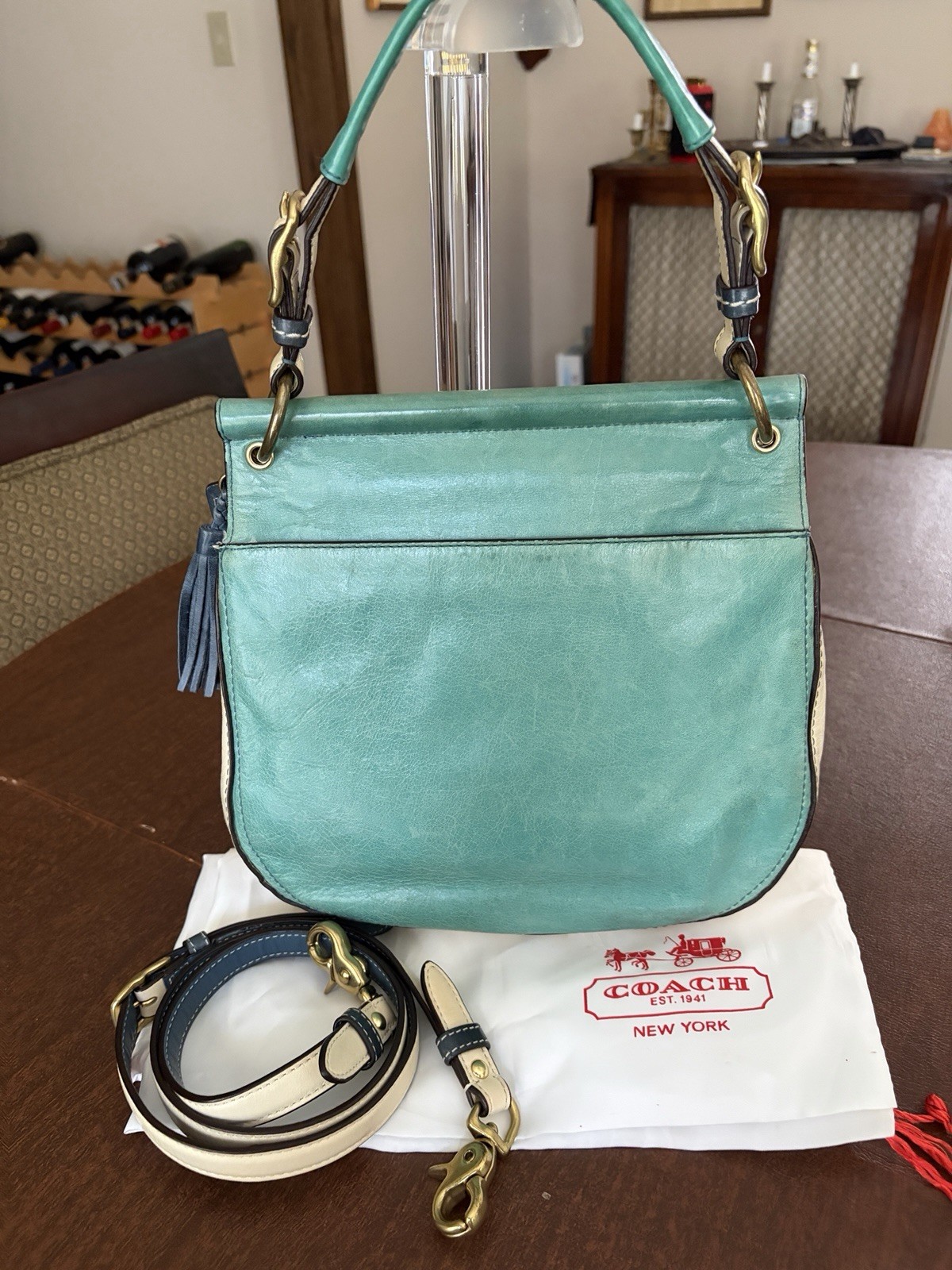 Coach 70th Anniversary Limited Edition Turnlock Satchel Green/Blue/White
