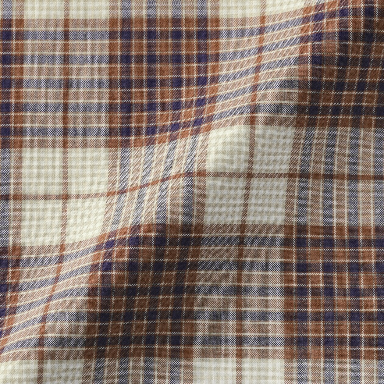 MUJI Womens 100% Organic Cotton Madras Check Cropped Shirt Beige FedEx