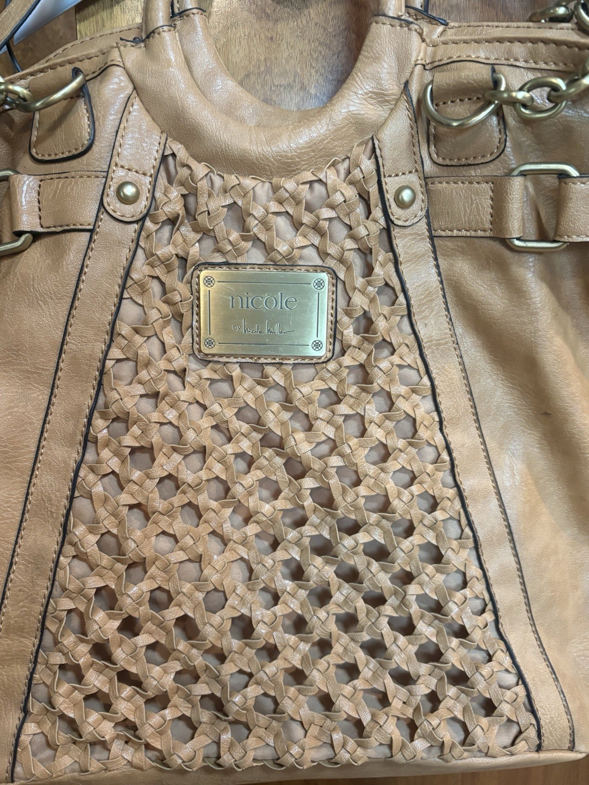 Nicole by Nicole Miller Tan Satchel Top Handle Bag Detachable Strap Magnetic
