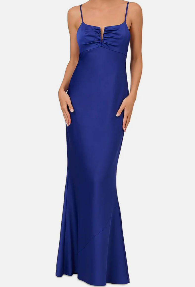 Liv Foster Satin Mermaid Gown With V-Bar Blue $295 U.S Size 6 NWD LOOK