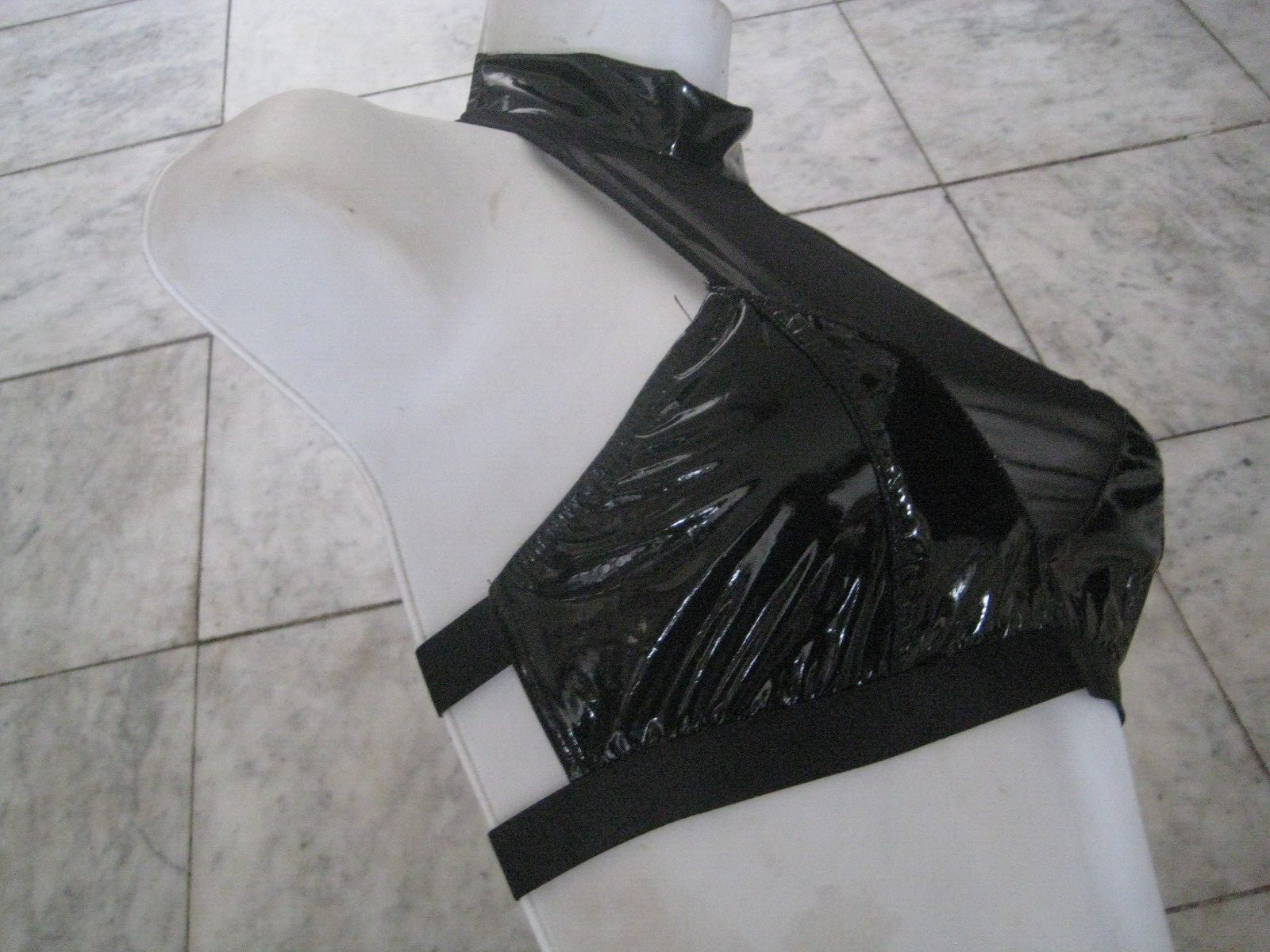 New 2 pc Black PVC / Mesh bra & G string size S sexy FREE S&H RARE