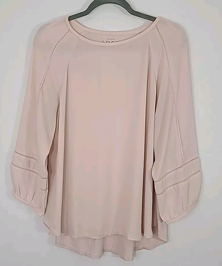 Ann Taylor Loft S. Large pink blouse semi sheer long sleeve Romantic Victorian