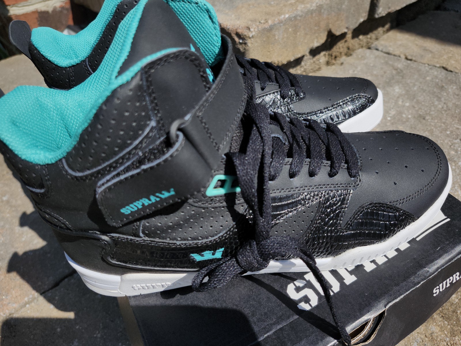 RARE SUPRA BLEEKER! SKATEBOARD SHOES! Size 10.5 NIB Black Croc Aqua Teal Hi Top