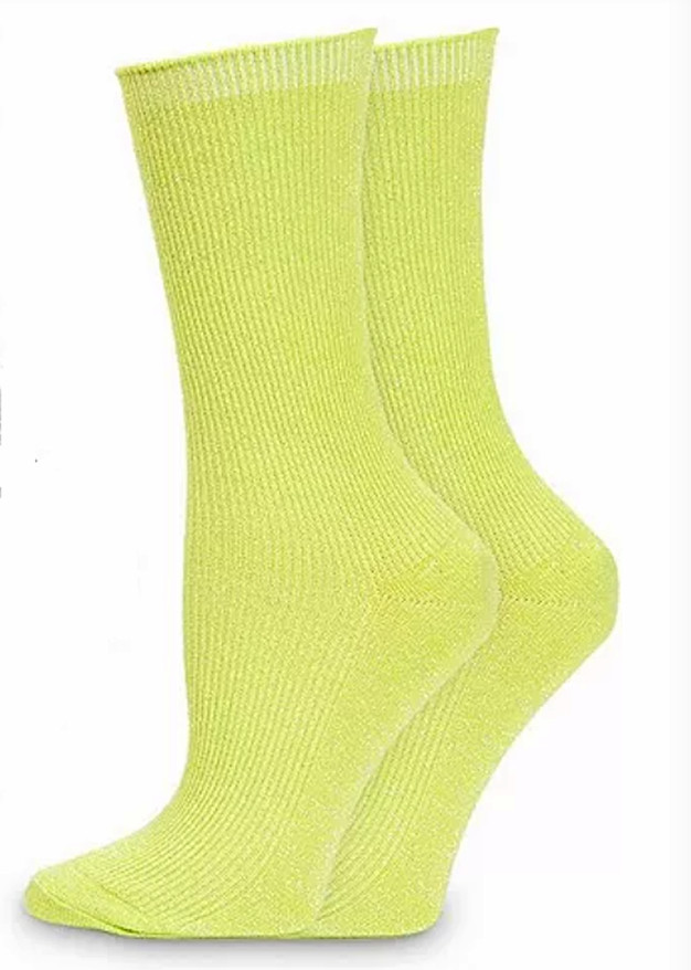 1 pair Grinch -y Lime GREEN subtle GLITTER Shimmer Crew SOCKS Womens O/S NWT