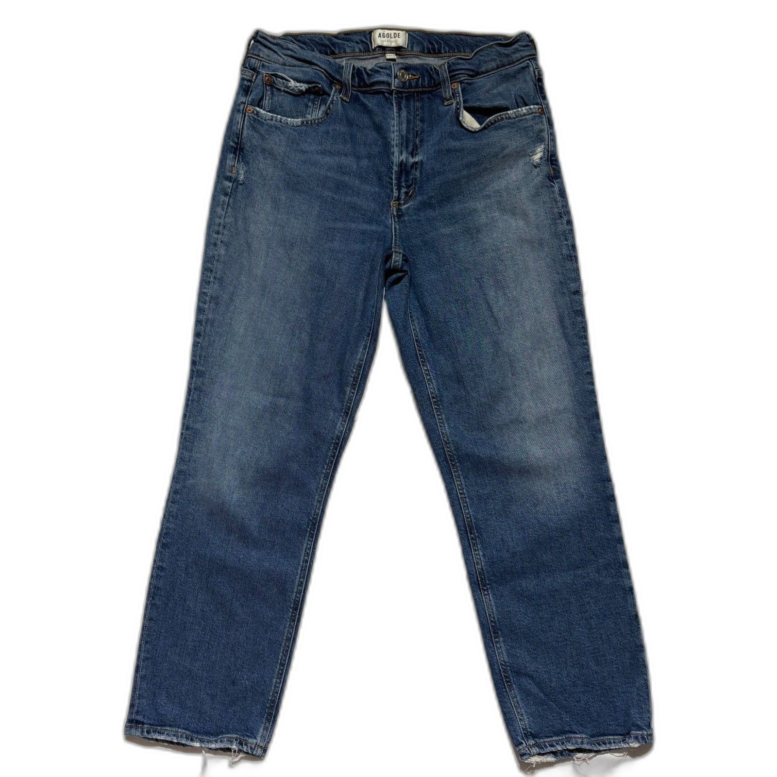 AGOLDE Kye Mid Rise Straight Leg Crop Jeans 28 Fits 30 Vintage Med Wash Raw Hem
