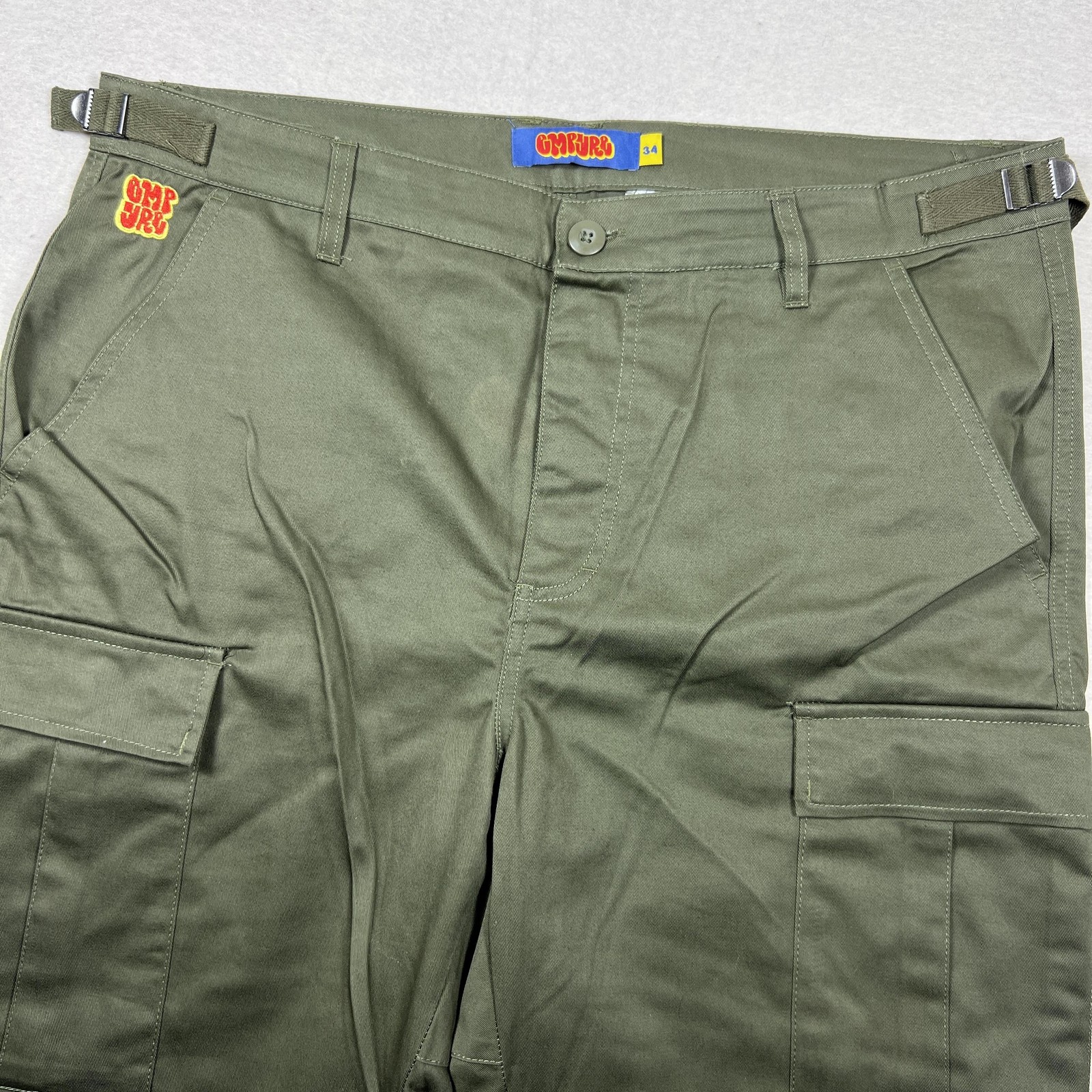 Empyre Cargo Pants Mens 34 Green Relax Fit Workwear Double Knee Pockets Utility