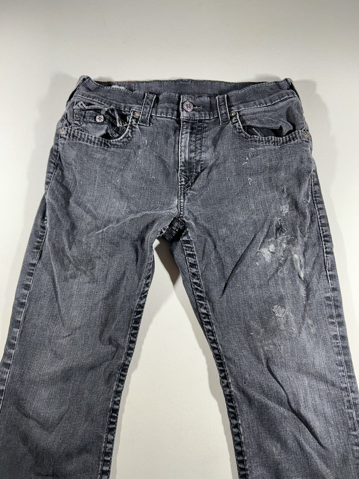 (Super Thrashed Distressed) True Religion Ricky Flap Big T Jeans 32×32 Grey