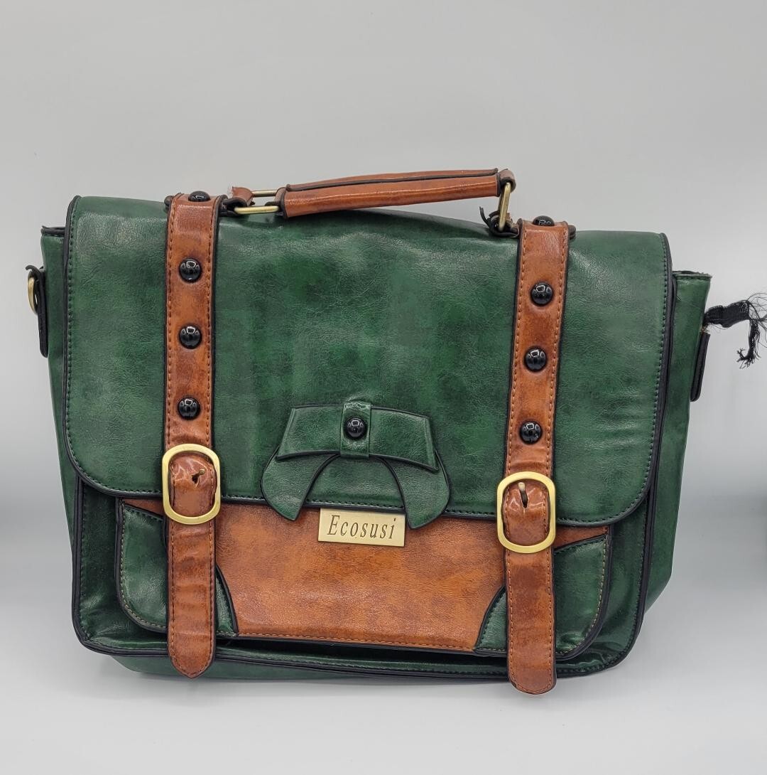 ECOSUSI Green Messenger Bag for Women Briefcase Laptop Bag Leather-FLAWS
