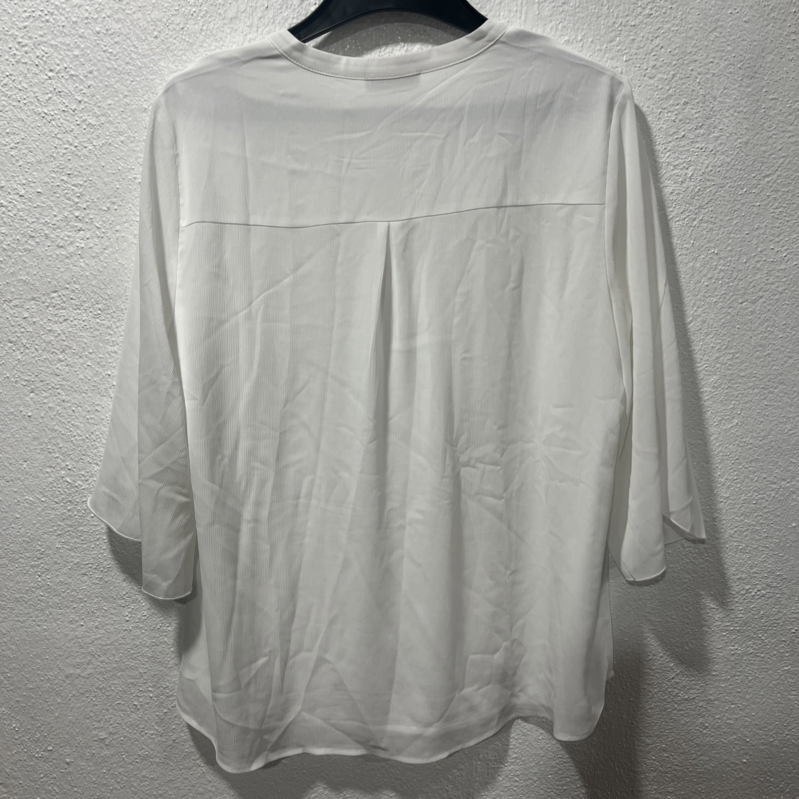 Timeson~ Sheer V Neck White Blouse~Long Sleeved With Roll Up Option~Sz XL