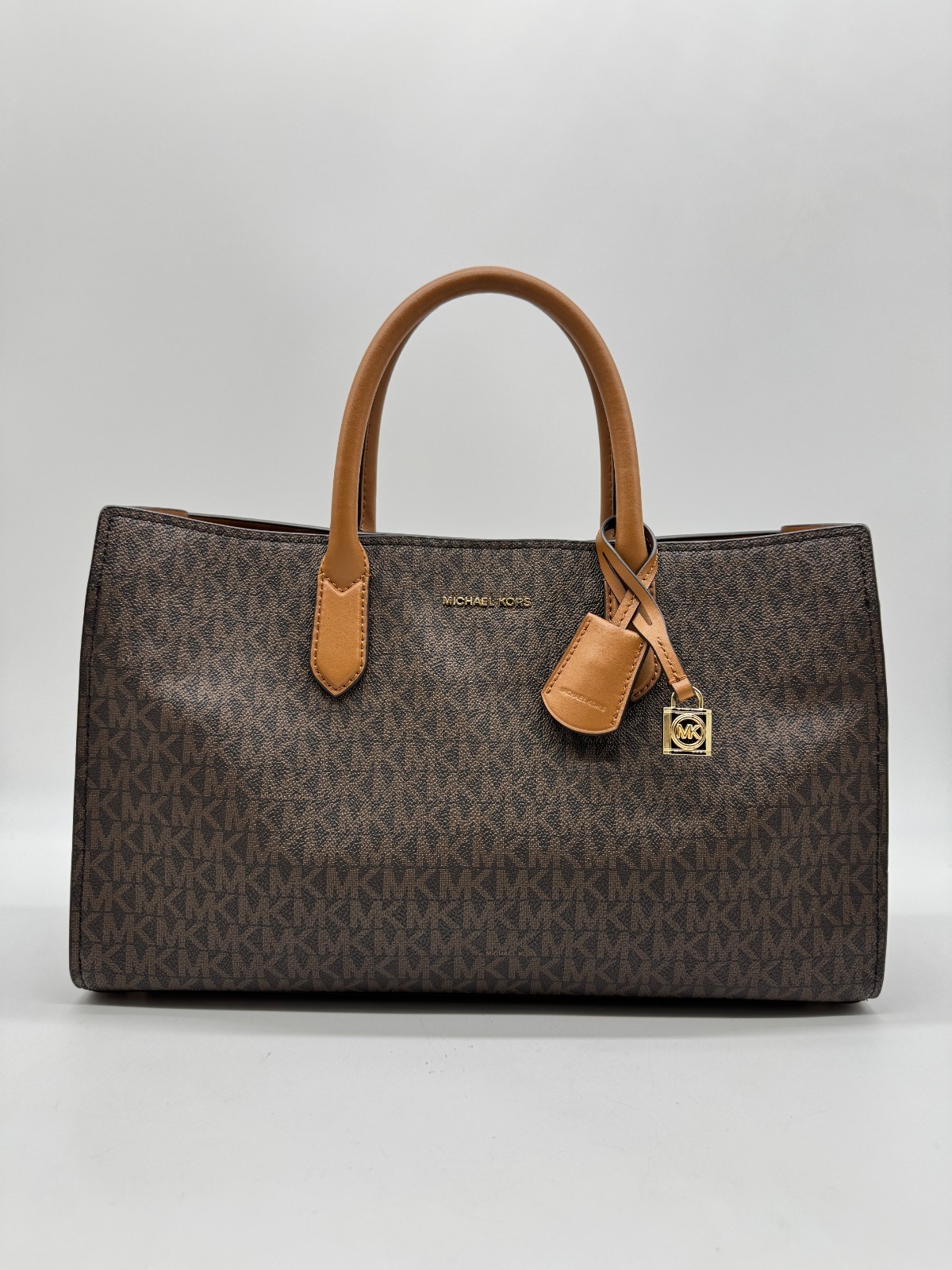 MICHAEL KORS Scarlett East West logo coated canvas satchel crossbody bag -Acorn