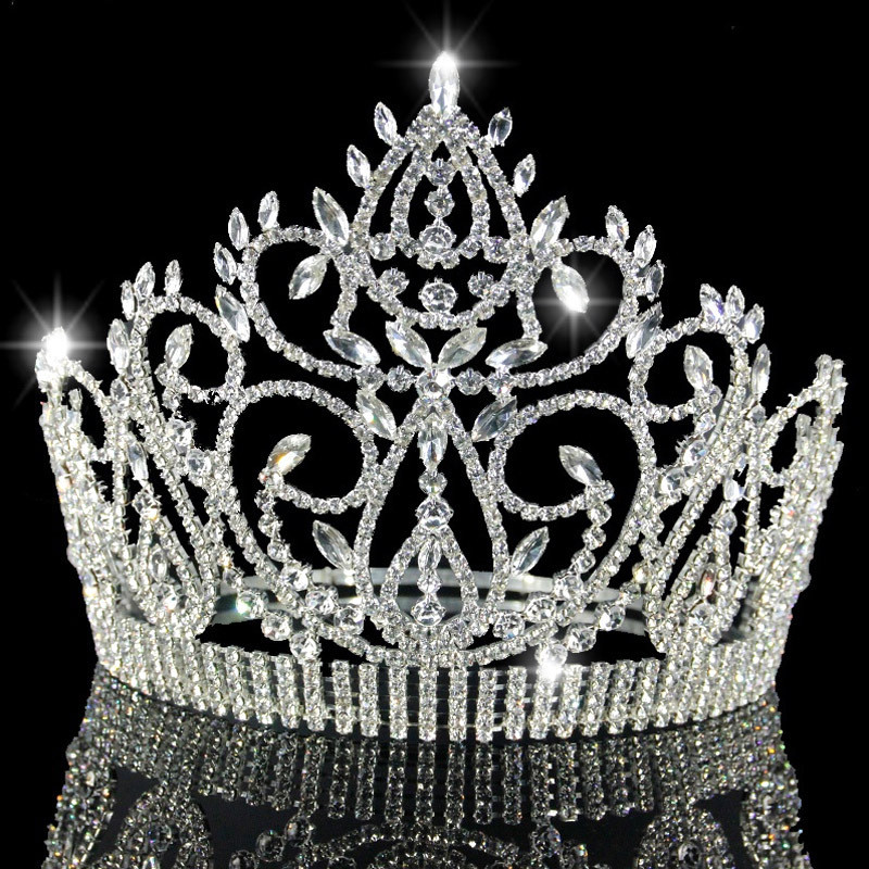 17cm Tall Crystal Huge Tiara Crown Wedding Queen Princess Adjustable For Women