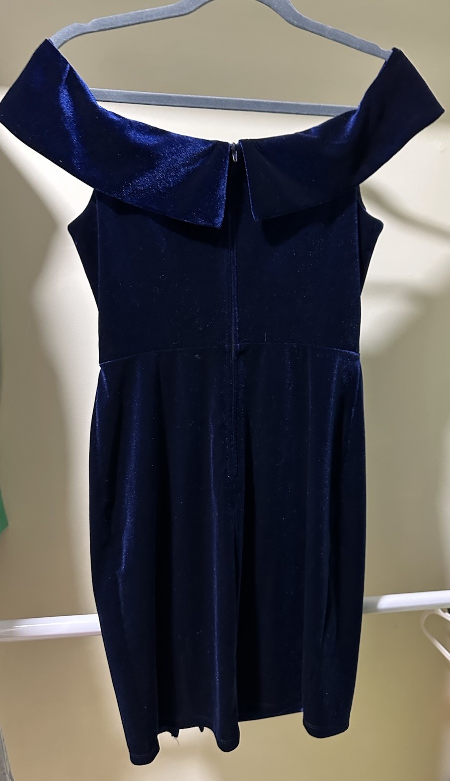 Rebecca B. Velvet Off the Shoulder Mini Dress Stretch Navy Blue Women Size 8